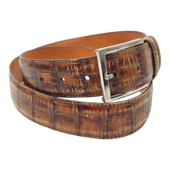 Martin Dingman Belt Men Sz 38/95 Brown Alligator Grain Calf Leather Handmade USA - Picture 7 of 13